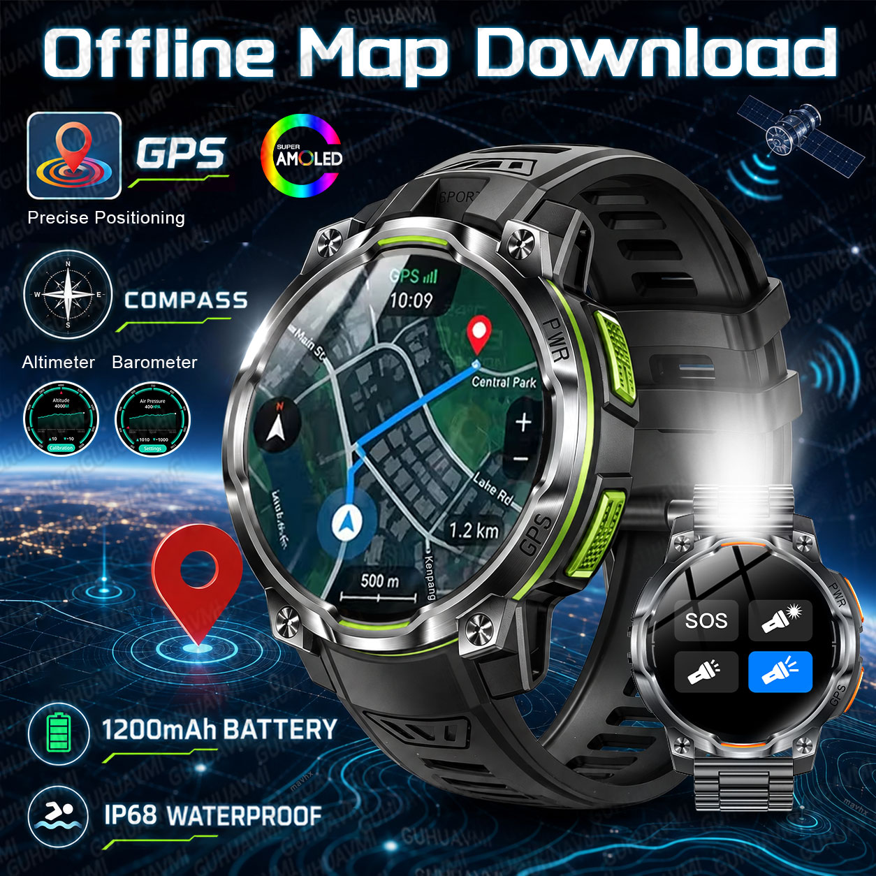 Compass Lensatic - Reloj Inteligente GPS Militar 2026, Batería